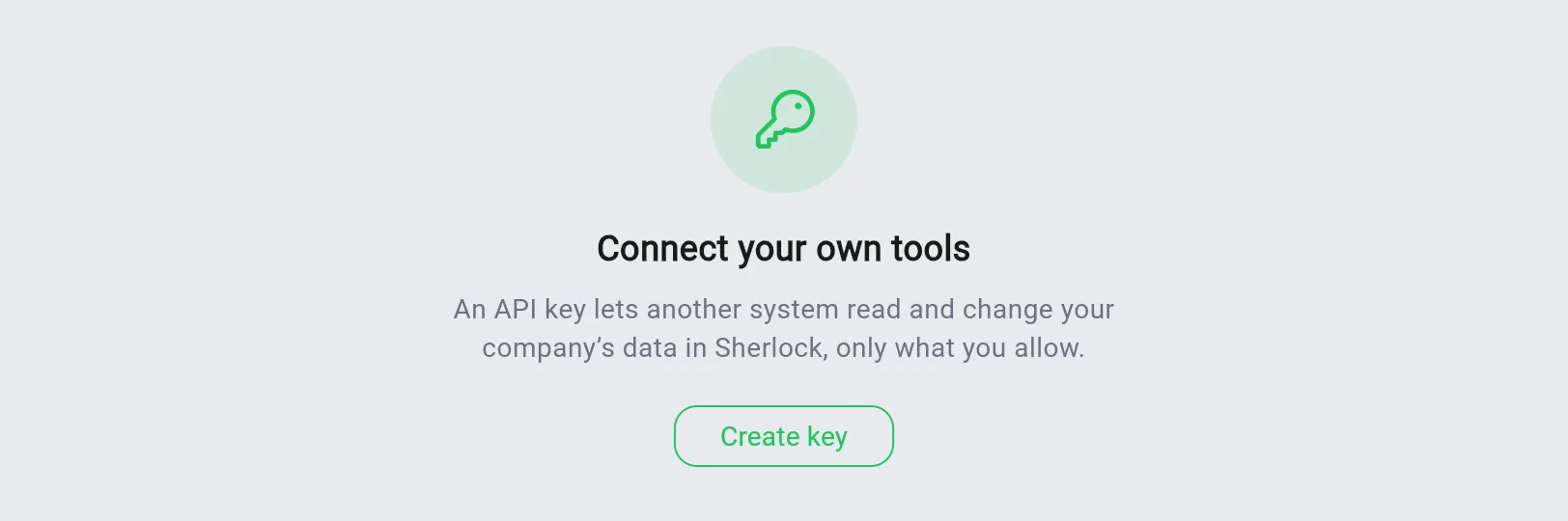 The API keys screen with no keys yet and a Create key button