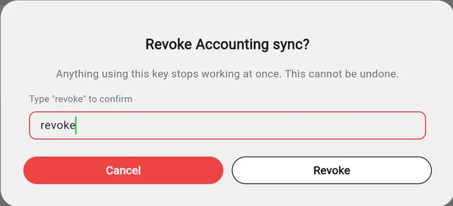 Revoke Accounting sync? Type revoke to confirm