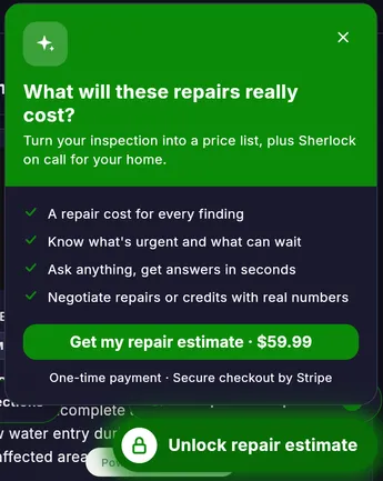 The unlock card: what the client gets and the Get my repair estimate button with the price